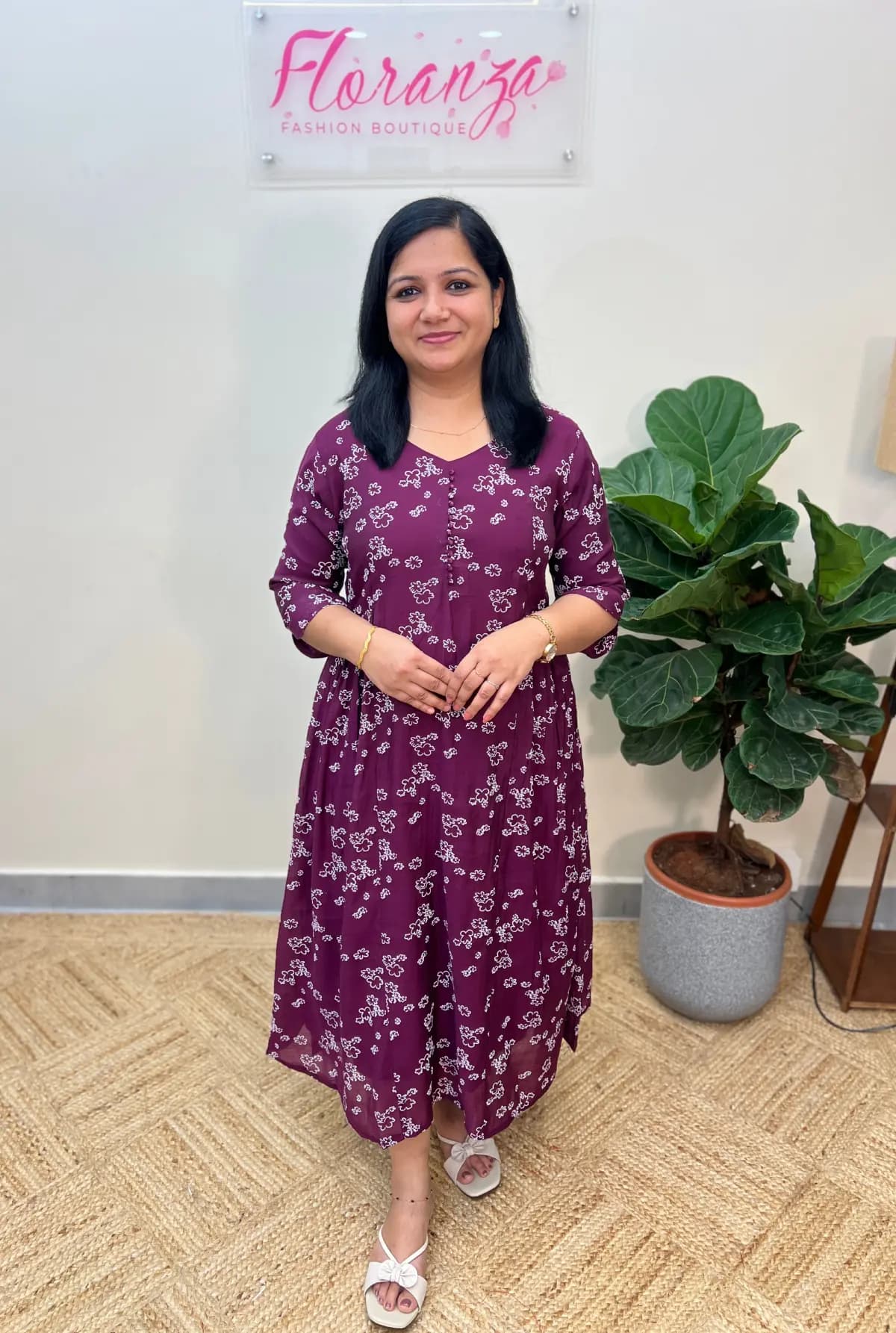 Kurti in Printed Mul-Chanderi - Grape Purple