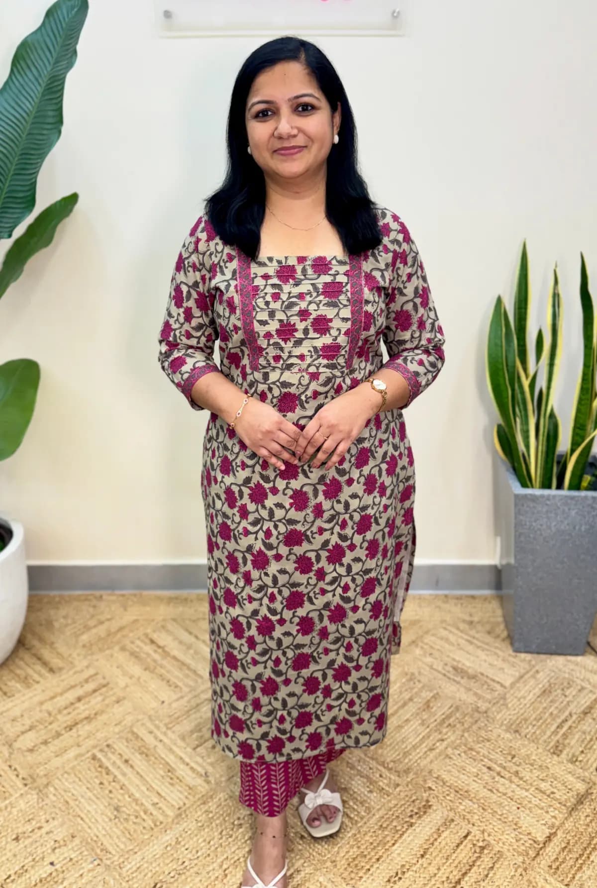 Florista Top n Bottom in Cotton - Grey n Magenta Combo