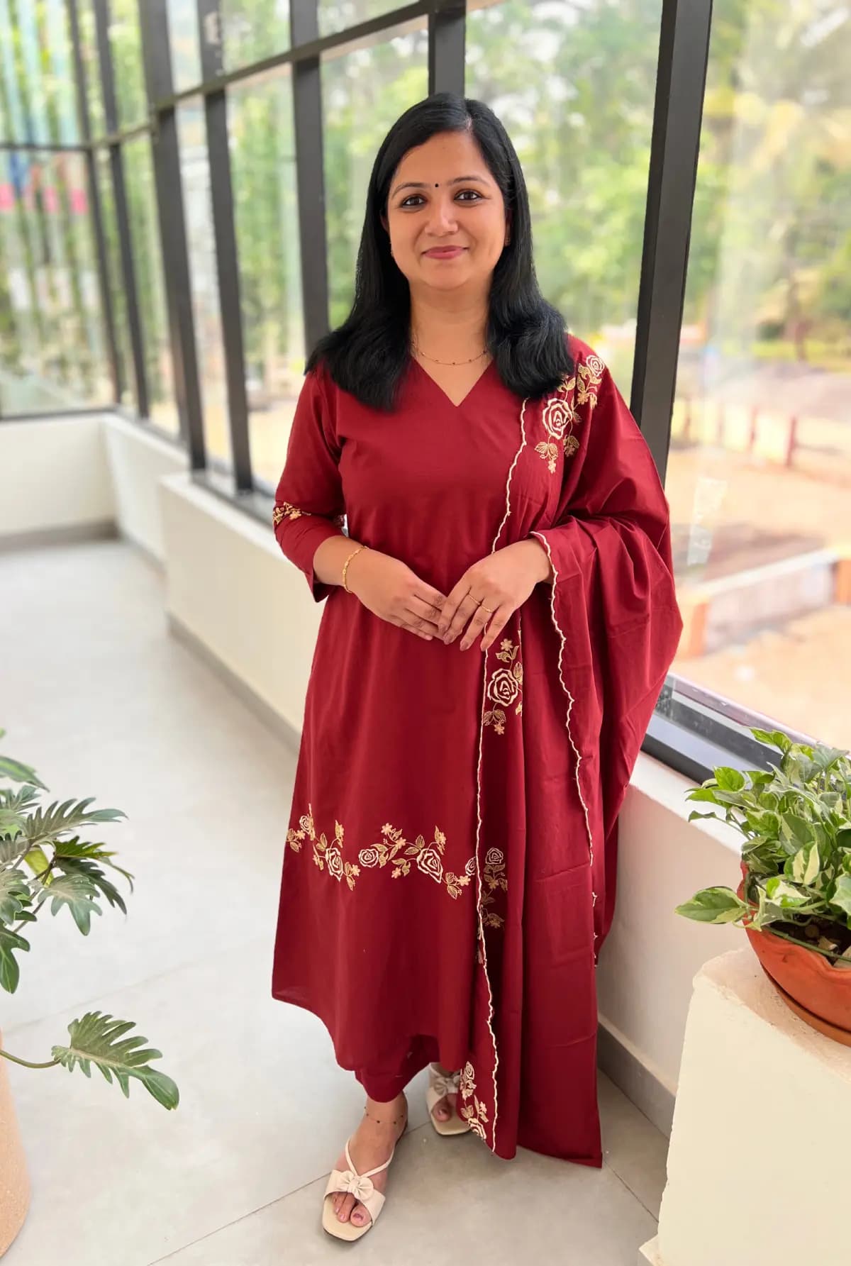 Florista 3 piece Set In Cotton - Brick Maroon