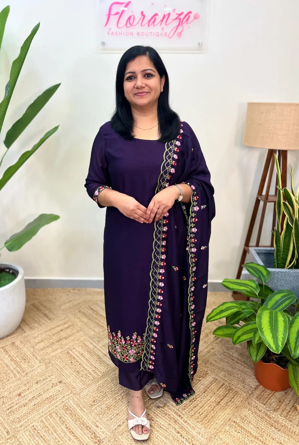 Florista 3 Piece Set In Vichithra Silk - Grape Purple