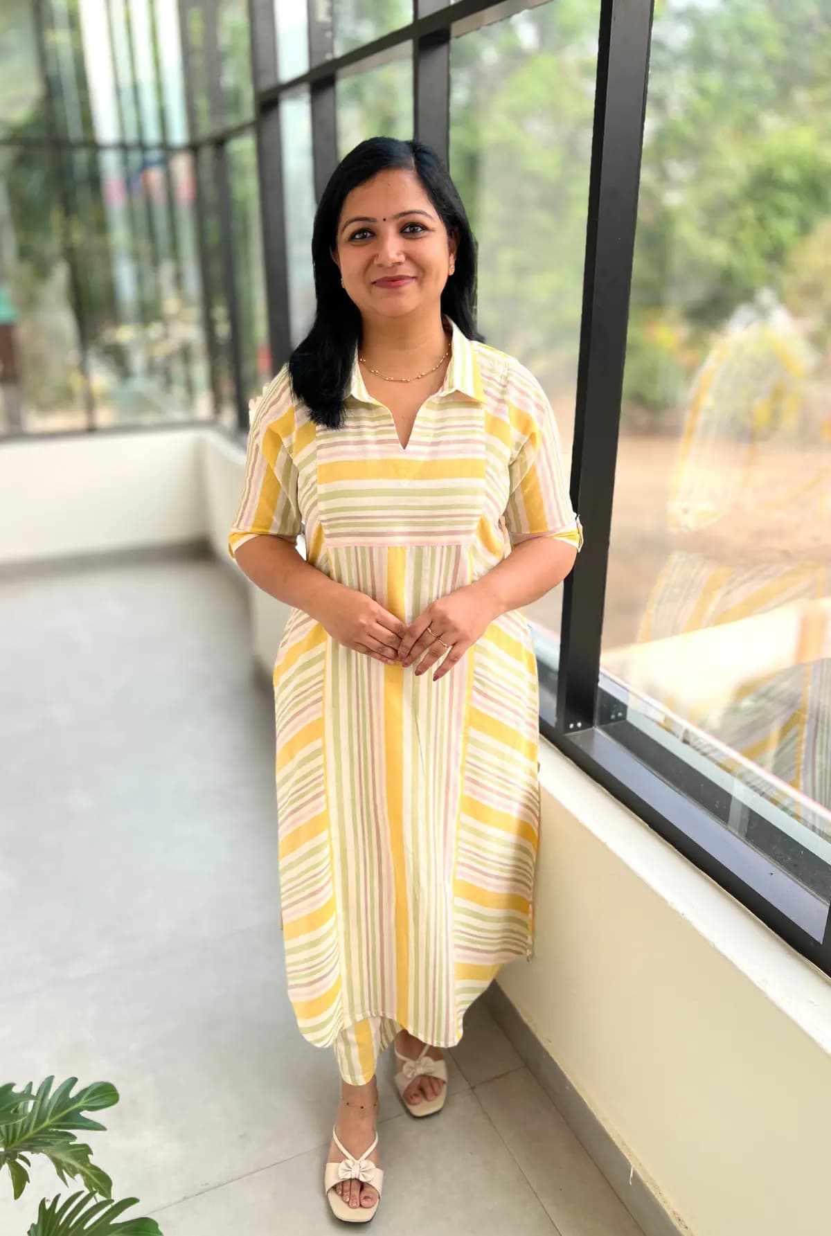 Florista Co-Ord Set in Weaved Cotton - Yellow n White