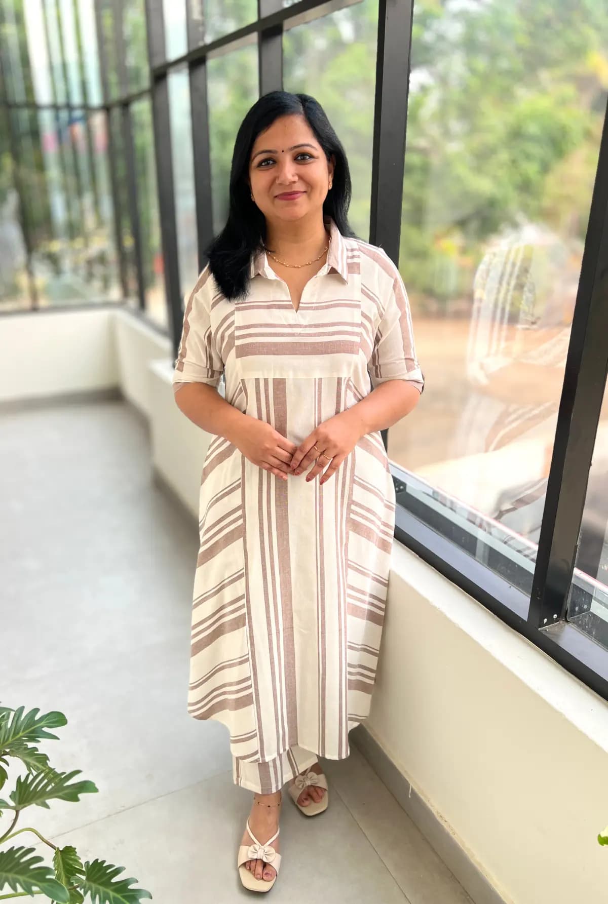 Florista Co-Ord Set in Weaved Cotton - Nude Brown n Off-white