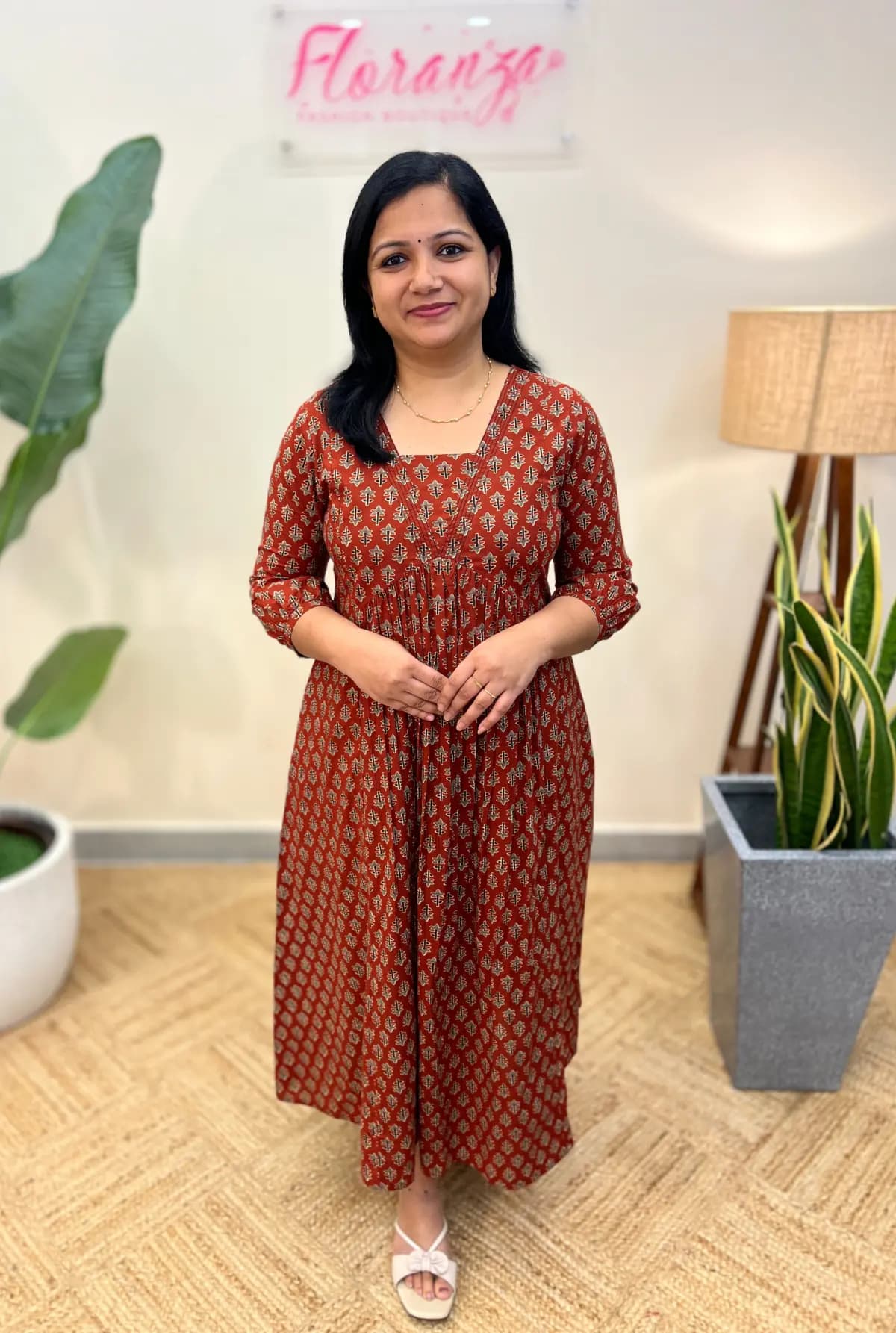 Florista Kurti In Cotton - Brick