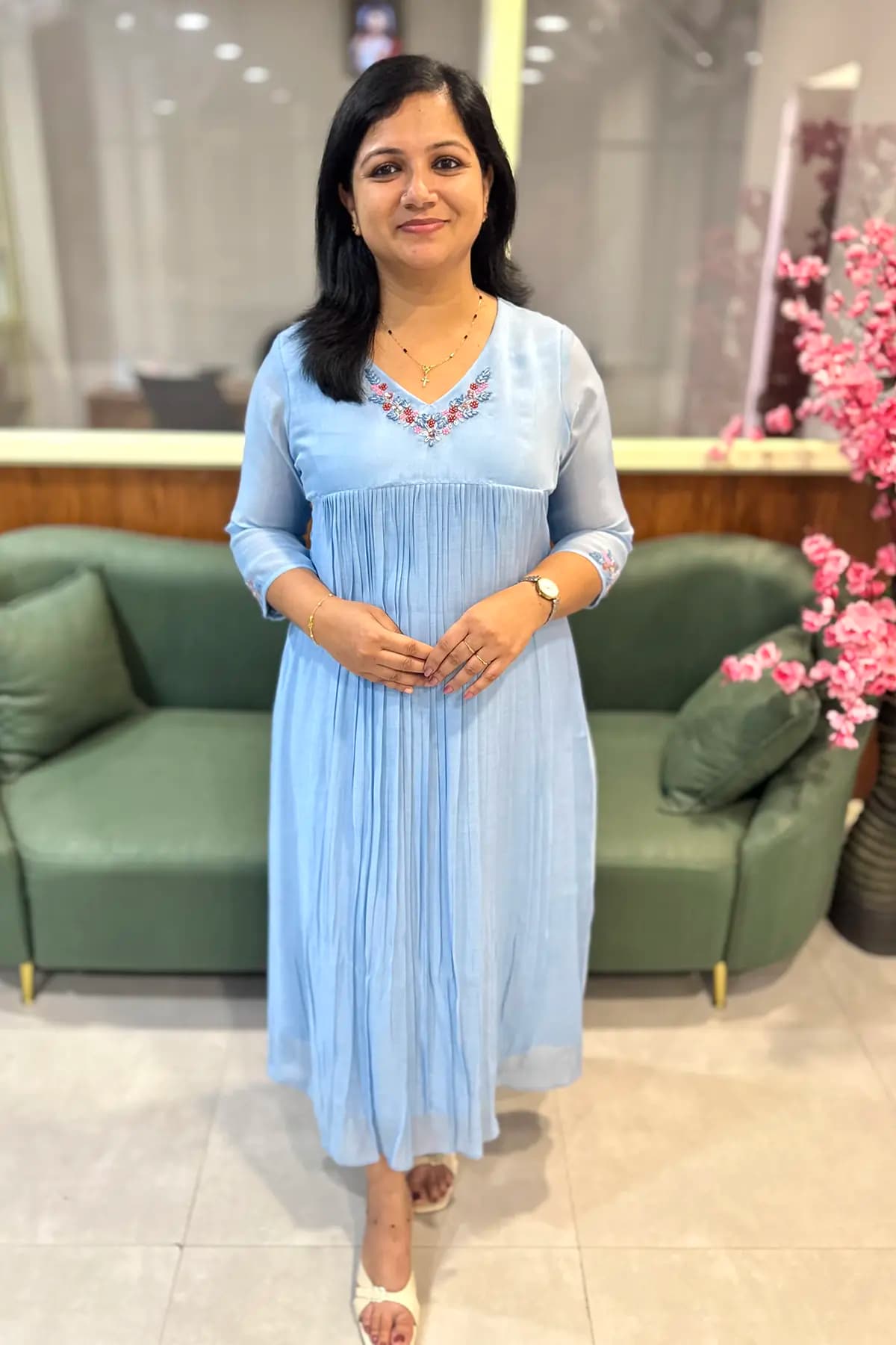 Florista Kurti In Mul-Chanderi - Powder Blue