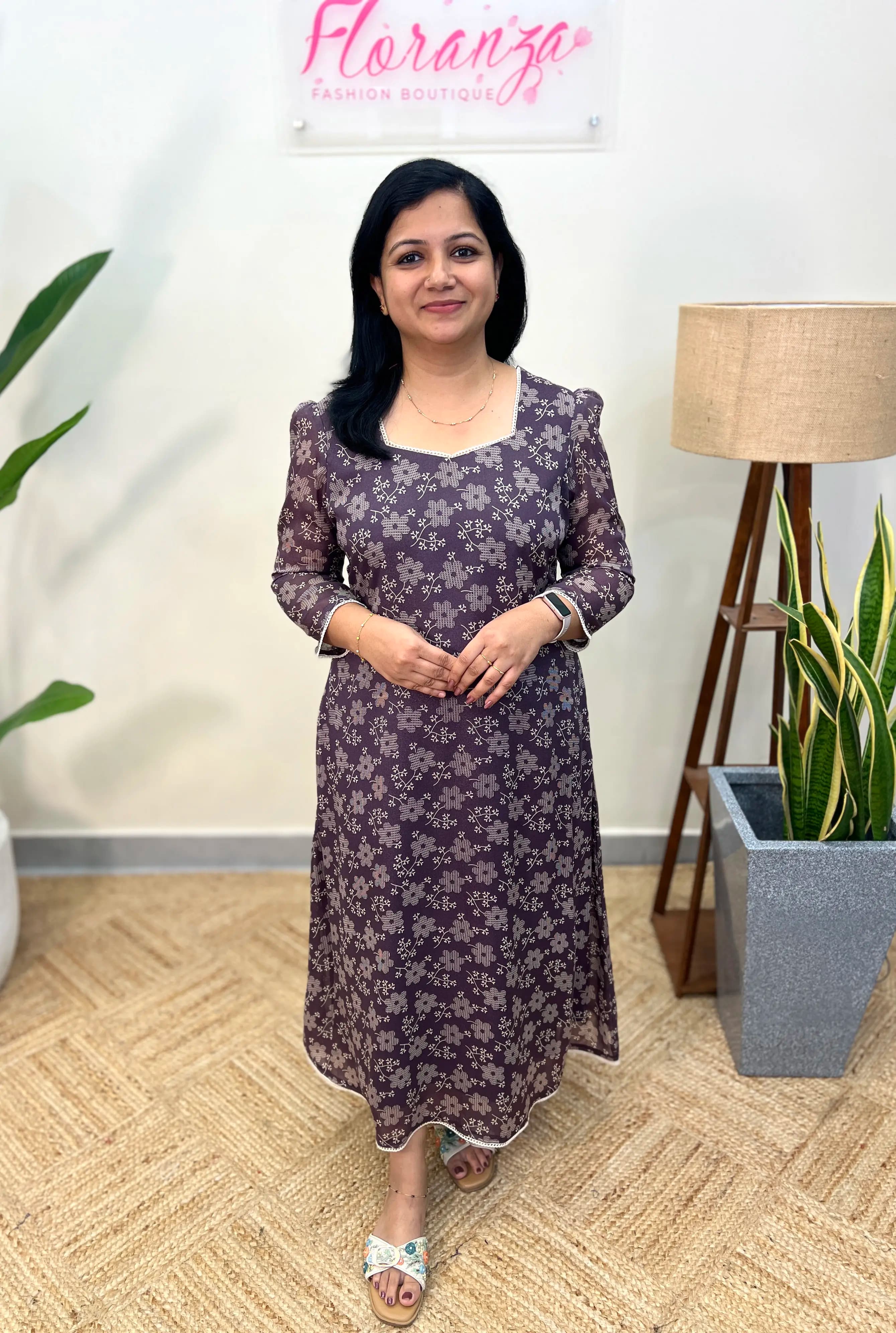Florista Kurti in Premium Star Georgette - Dusty Lavender