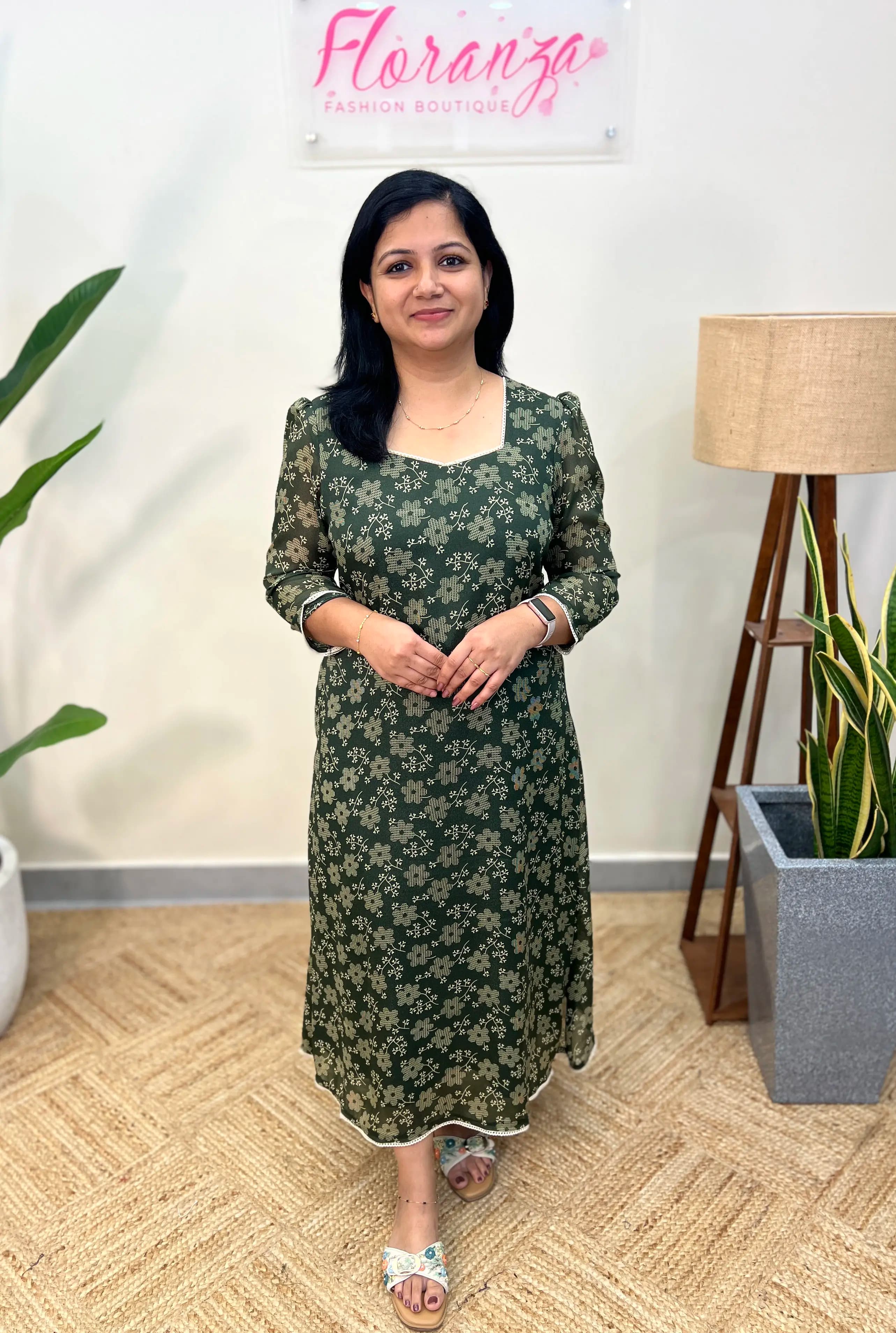 Florista Kurti in Premium Star Georgette - Green