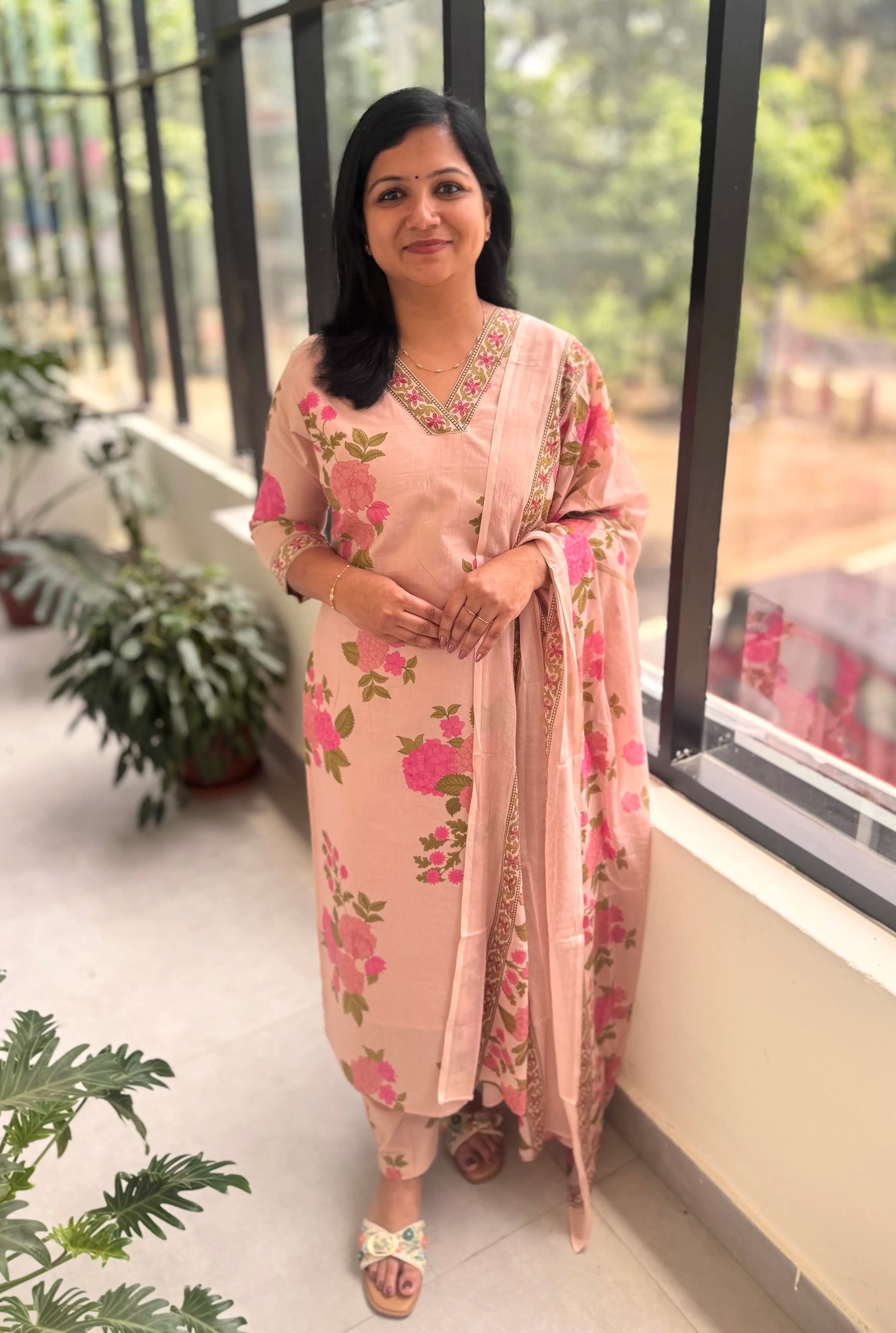 3 Piece Set In Jaipur Cotton - Nude Pink