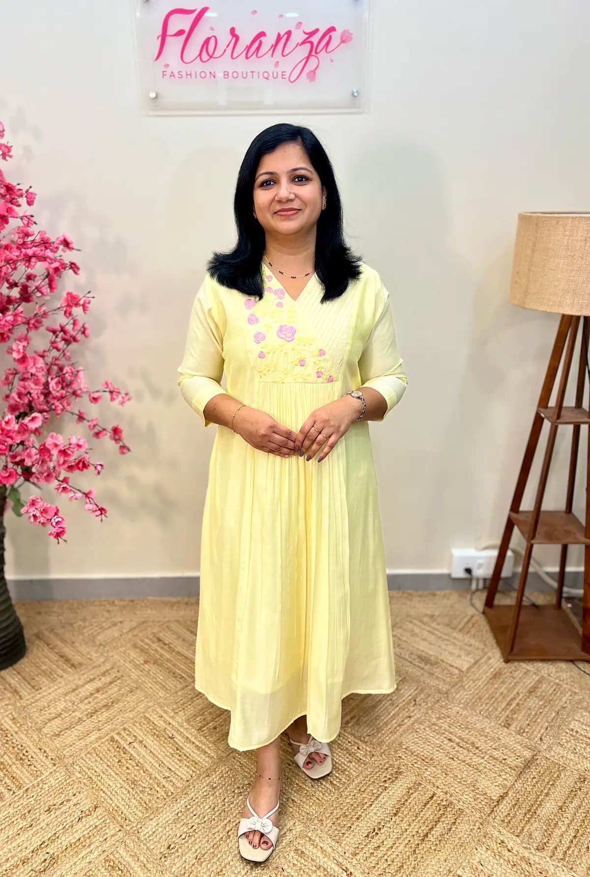 Kurti In Roman Silk - Baby Yellow