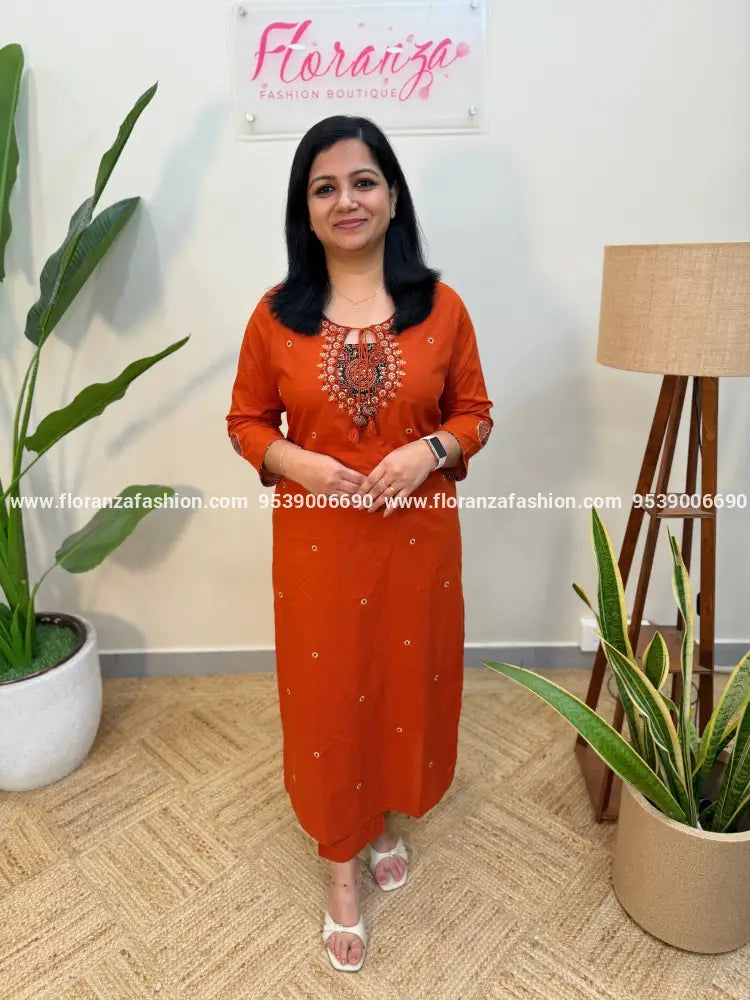 2 Piece Set in Cotton - Brick Orange (4103B) - Brick Orange / M