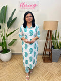 2 Piece Set in Cotton - Peacock mix Turquoise (3969C) - Peacock Green / L