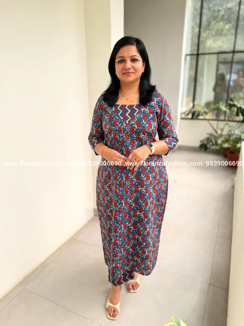 2 Piece Set in Printed Cotton - Blue (3997A) - Blue / XS