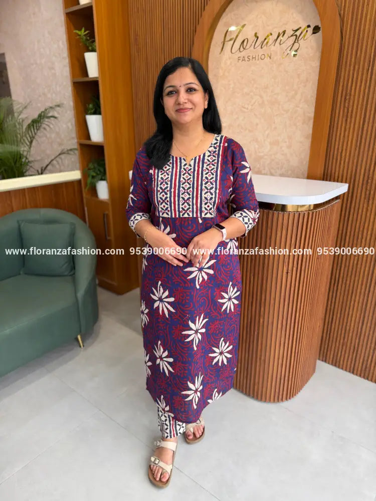 2 Piece Set in printed cotton - Navy Blue(4159B) - navy blue / M