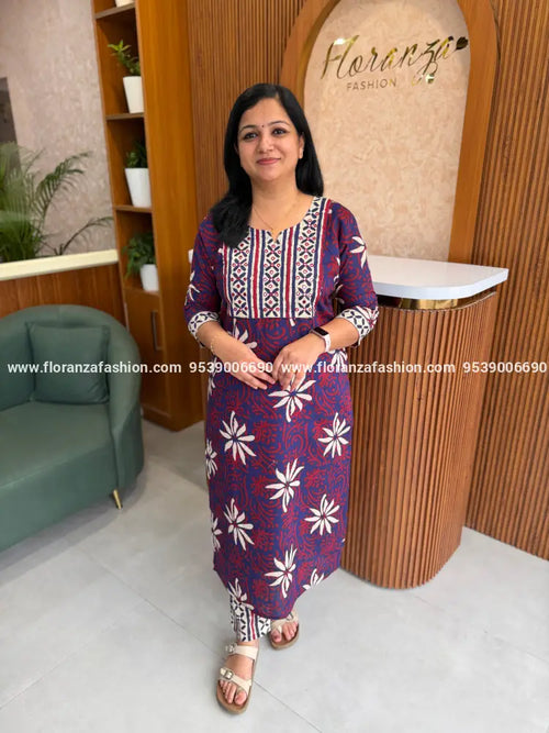 2 Piece Set in printed cotton - Navy Blue(4159B) - navy blue / M