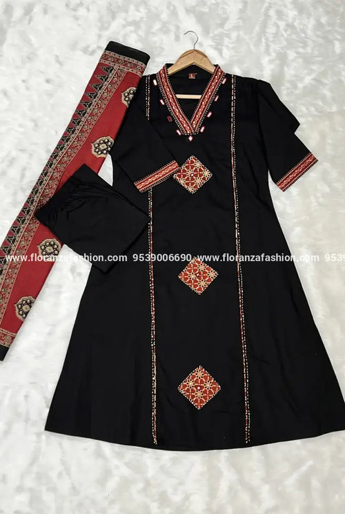 3 piece set in cotton - Black(3623B) - Small Floral / M
