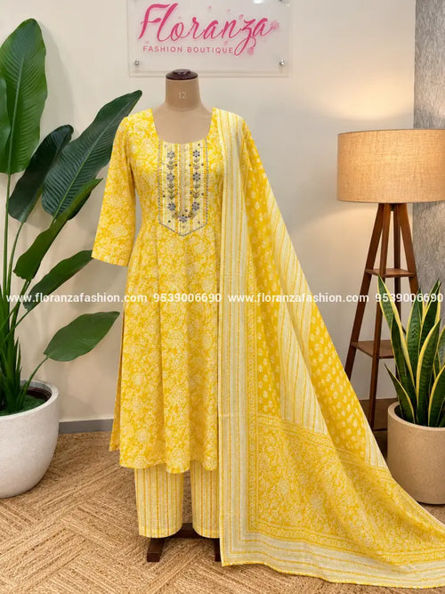 3 Piece Set in Cotton - Yellow (1006) - Yellow / M