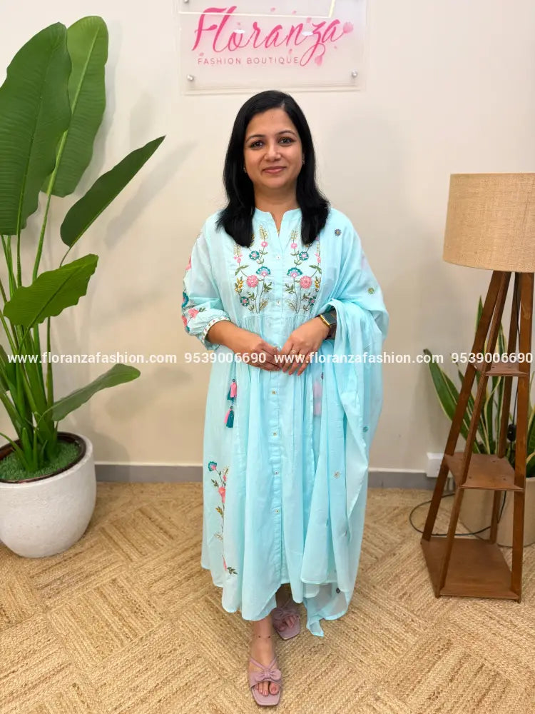 3 Piece Set in Mul Cotton - Baby Blue - Baby blue / M