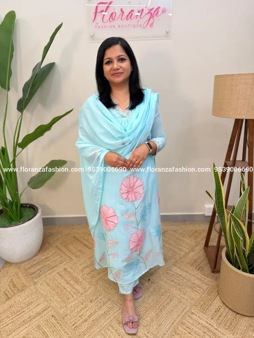 3 Piece Set in Mul Cotton - Baby Blue (4096C) - Baby blue / M