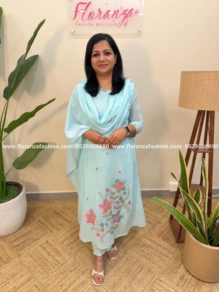 3 Piece Set in Mul Cotton - Baby Blue (4106A) - Baby blue / M