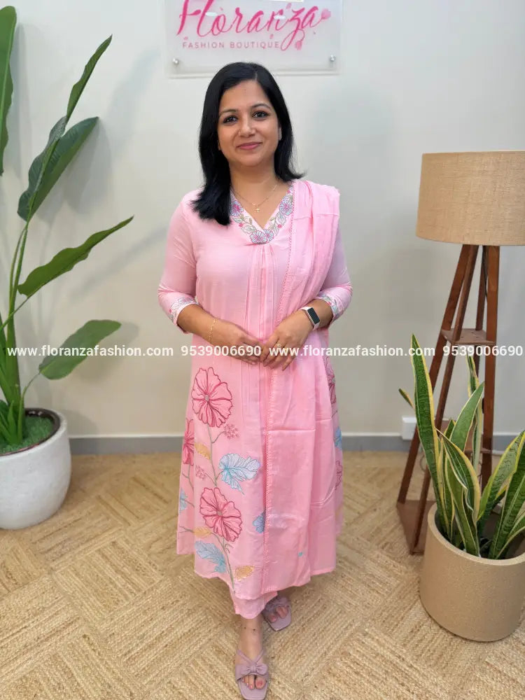 3 Piece Set in Mul Cotton - Baby Pink (4096A) - BABY PINK / M