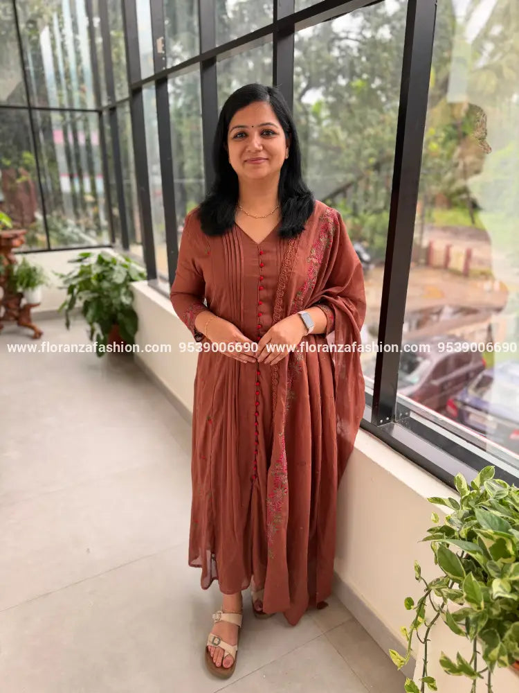 3 Piece Set in Mul Cotton - Brown (4144C) - Brown / M