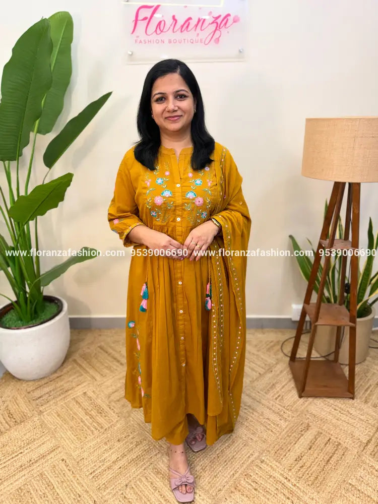 3 Piece Set in Mul Cotton - Mustard Brown (4061C) - Mustard Brown / M