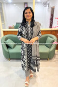 3 Piece set in Printed Cotton - Black n White (3460A) - Black / L