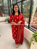 3 Piece Set in Printed Cotton - Brick Red (4029B) - Brick Red / L