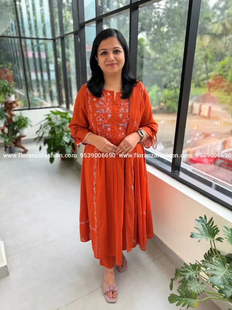 3 Piece Set In Soft Mul-cotton - Brick Orange(4084A) - Brick Orange / M