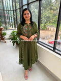 3 Piece Set In Soft Mul-cotton - Dark Mehandi Green(4084C) - Dark Mehandi Green / M