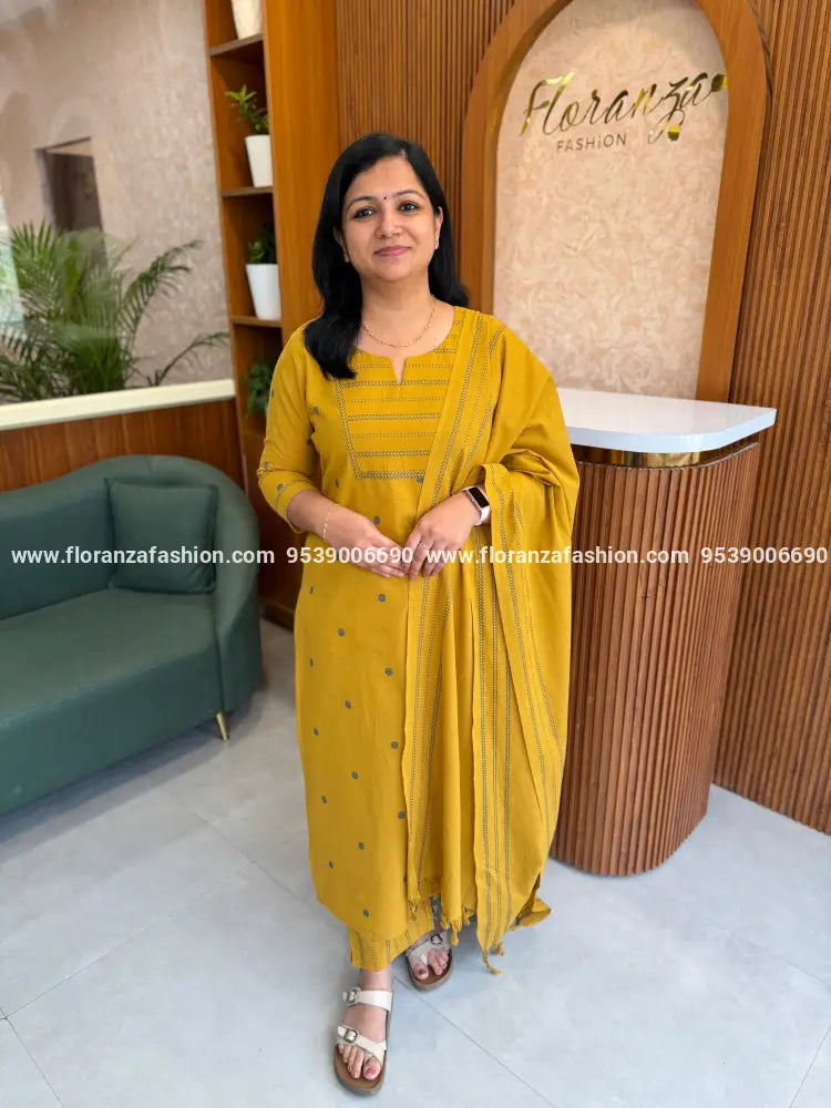 3 Piece Set in Weaved Cotton - Mustard Yellow (4154) – Floranza Fashion