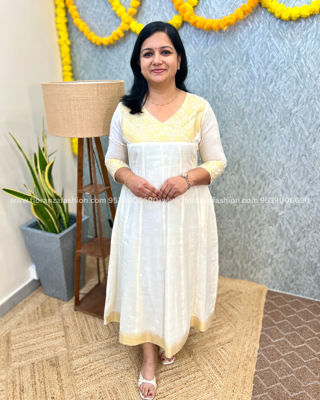 Florista Onam Special Kurti in Kerala Cotton  - Off-White (3898)