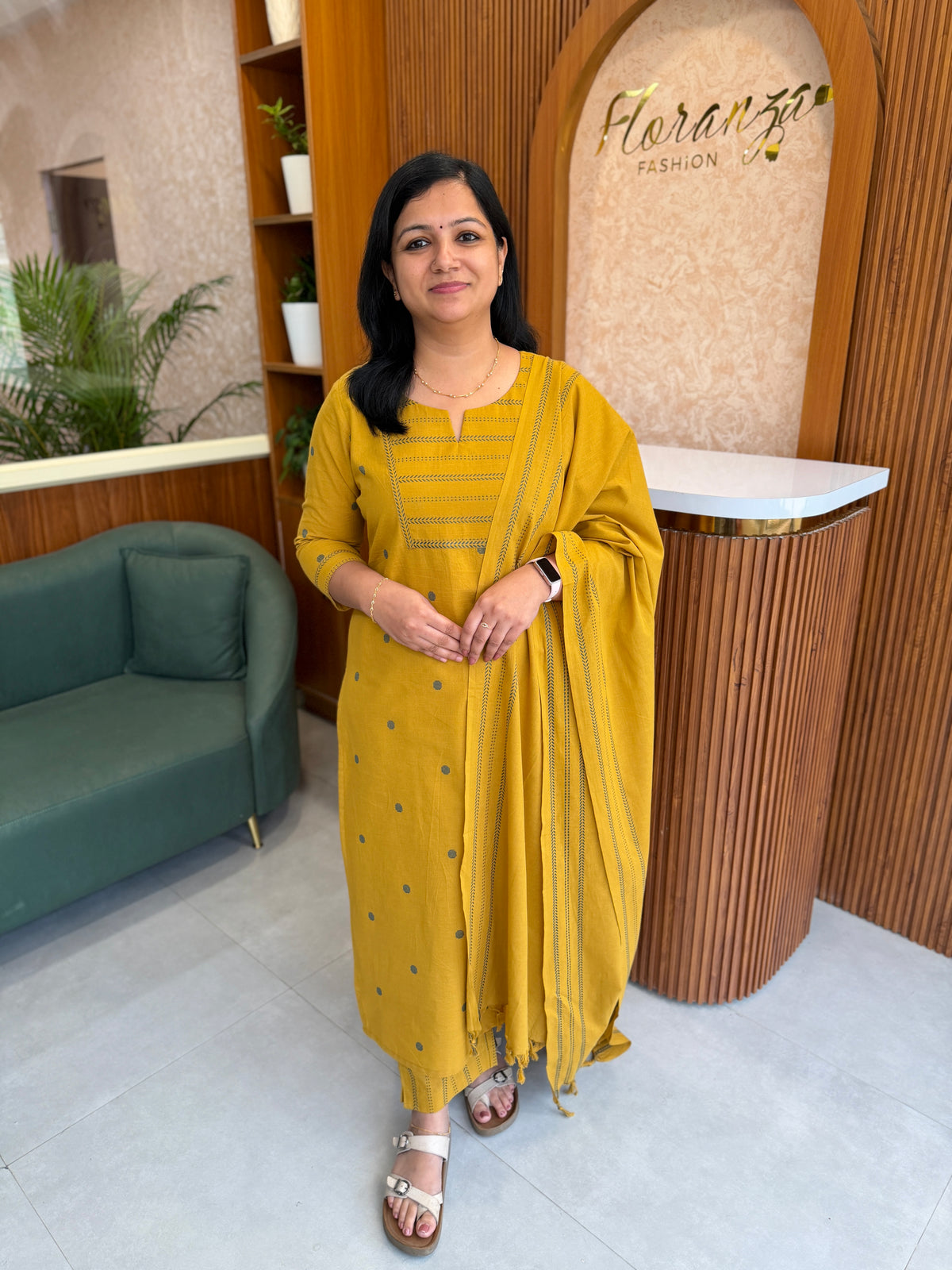 3 Piece Set in Weaved Cotton  - Mustard Yellow (4154)
