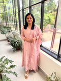 Premium 3 Piece Anarkali Set In Chanderi - Nude Champeighn Pink-(3632)