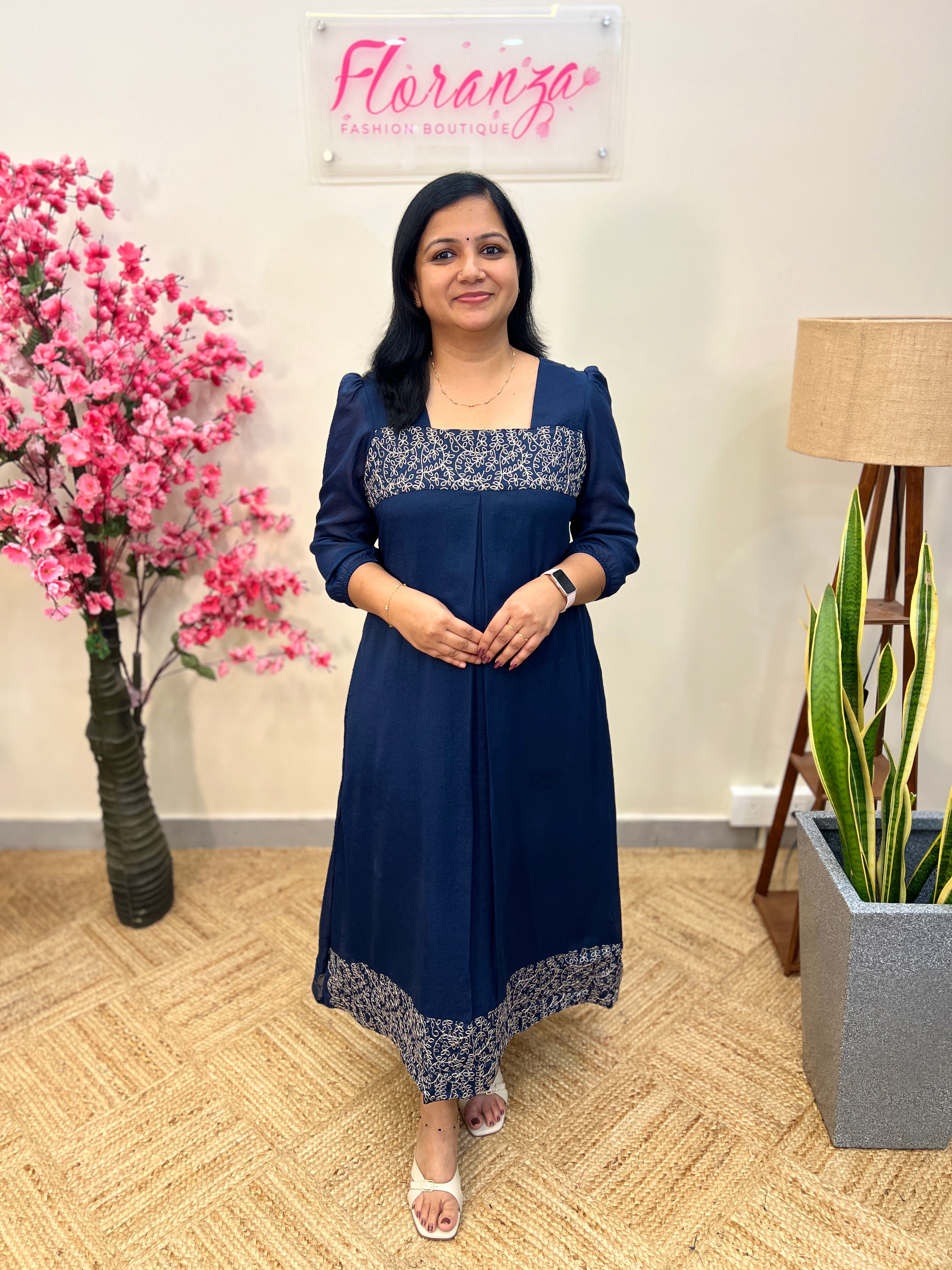 Florista Kurti in Star Georgette - Dark Blue (3706)