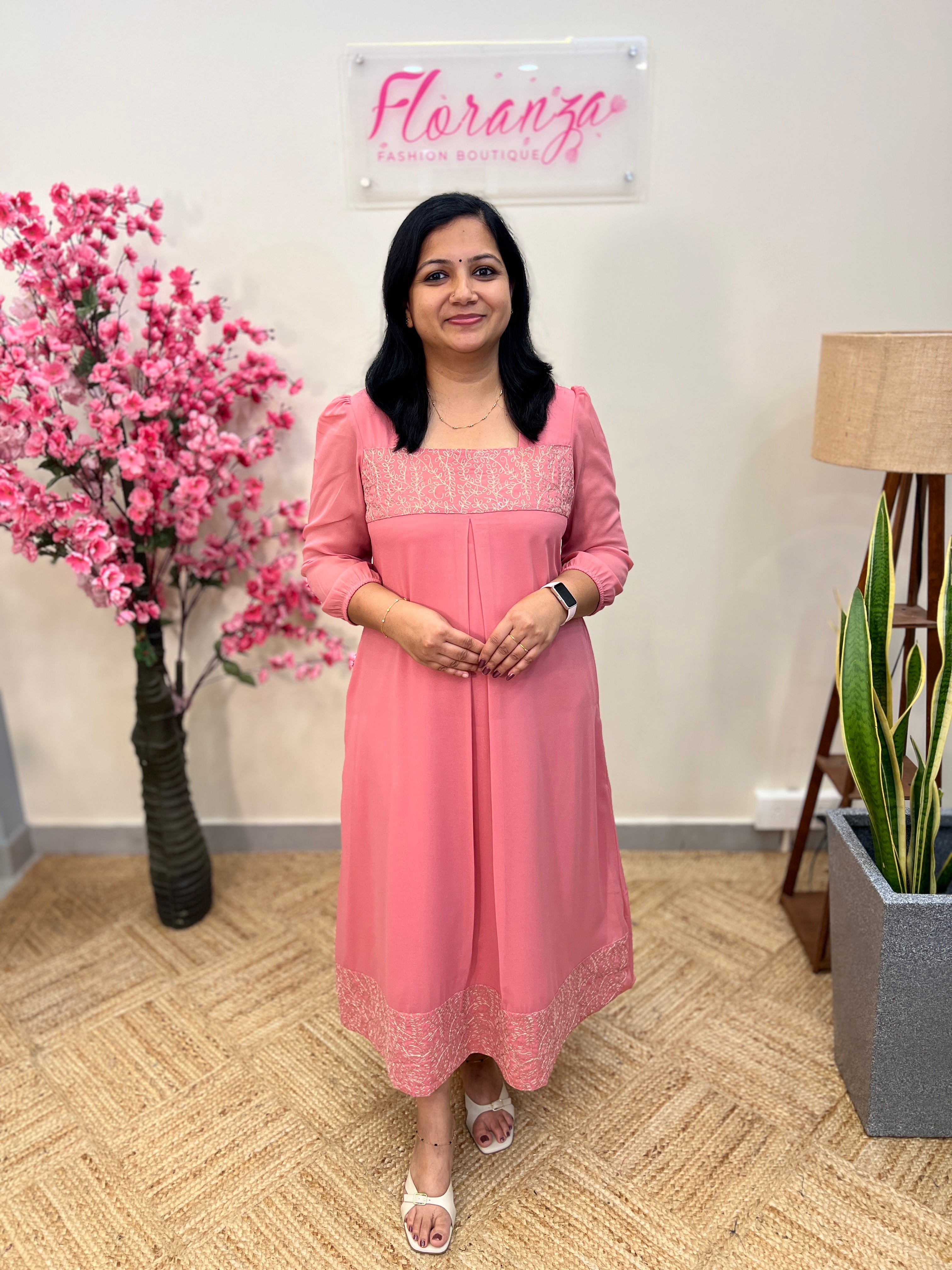 Florista Kurti in Star Georgette - Pinkish Peach (3706)