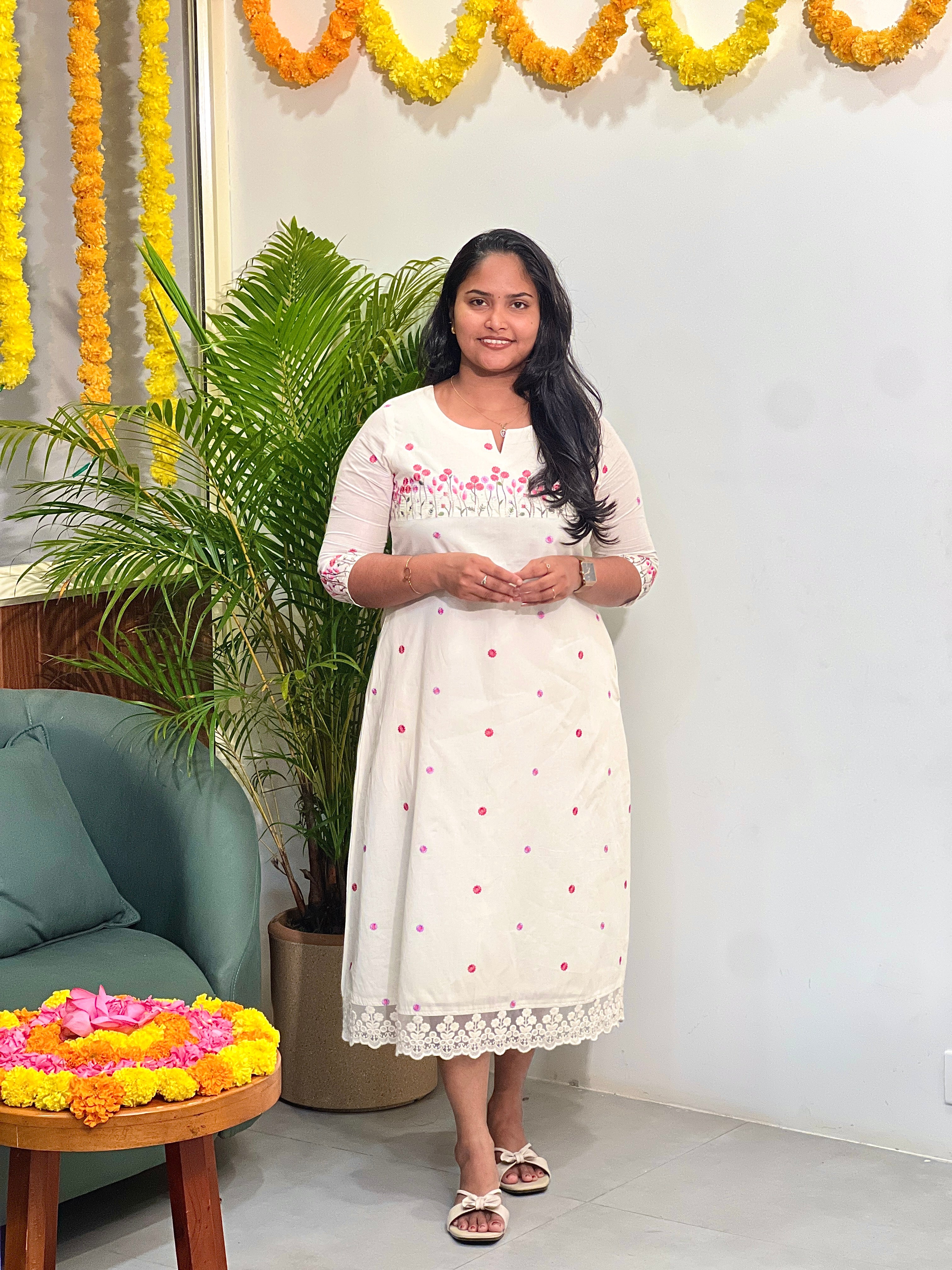 Pre-Book: Florista Onam Special Kurti in Kora Cotton With Embroidery - 3810