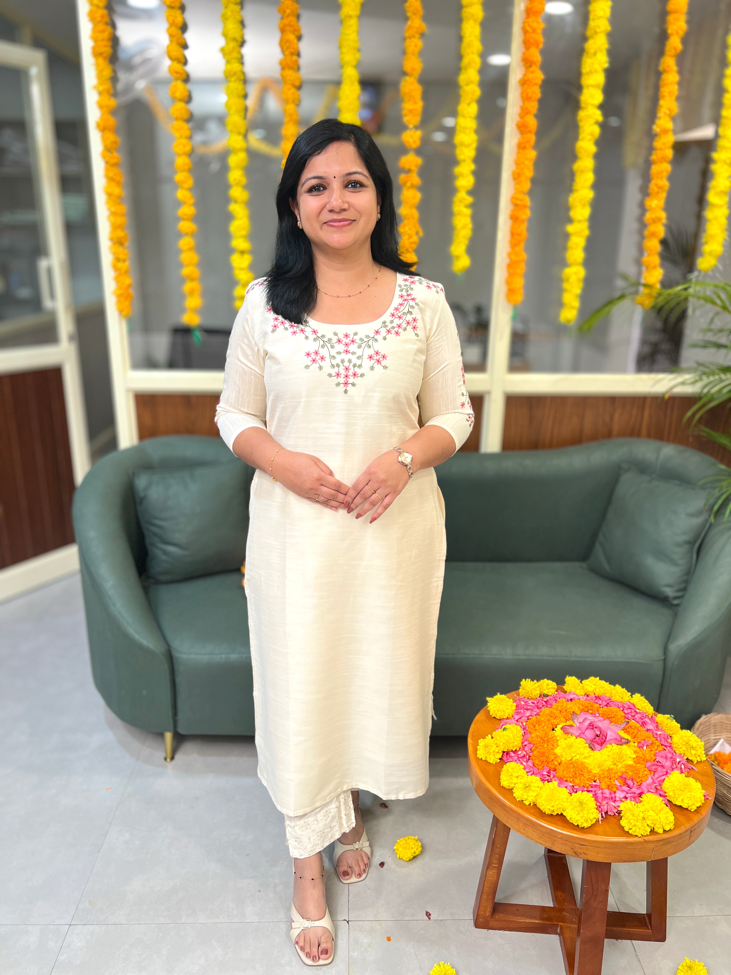 Pre-Book: Florista Onam Special Kurti in Slub Silk with Embroidery 3817