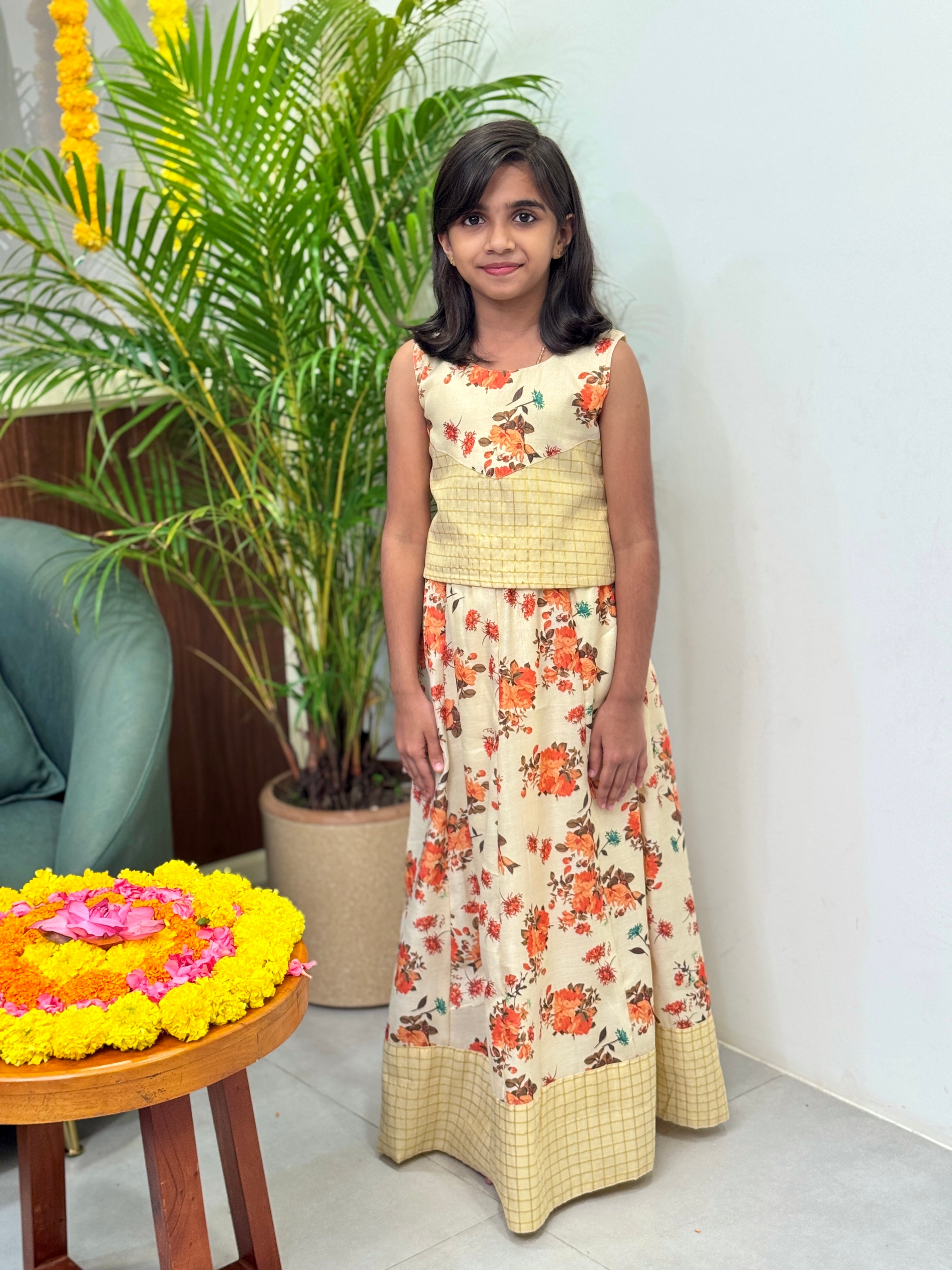 Pre-Book: Florista Onam Special Kids Long Skirt and Blouse Print Kasavu - 3824