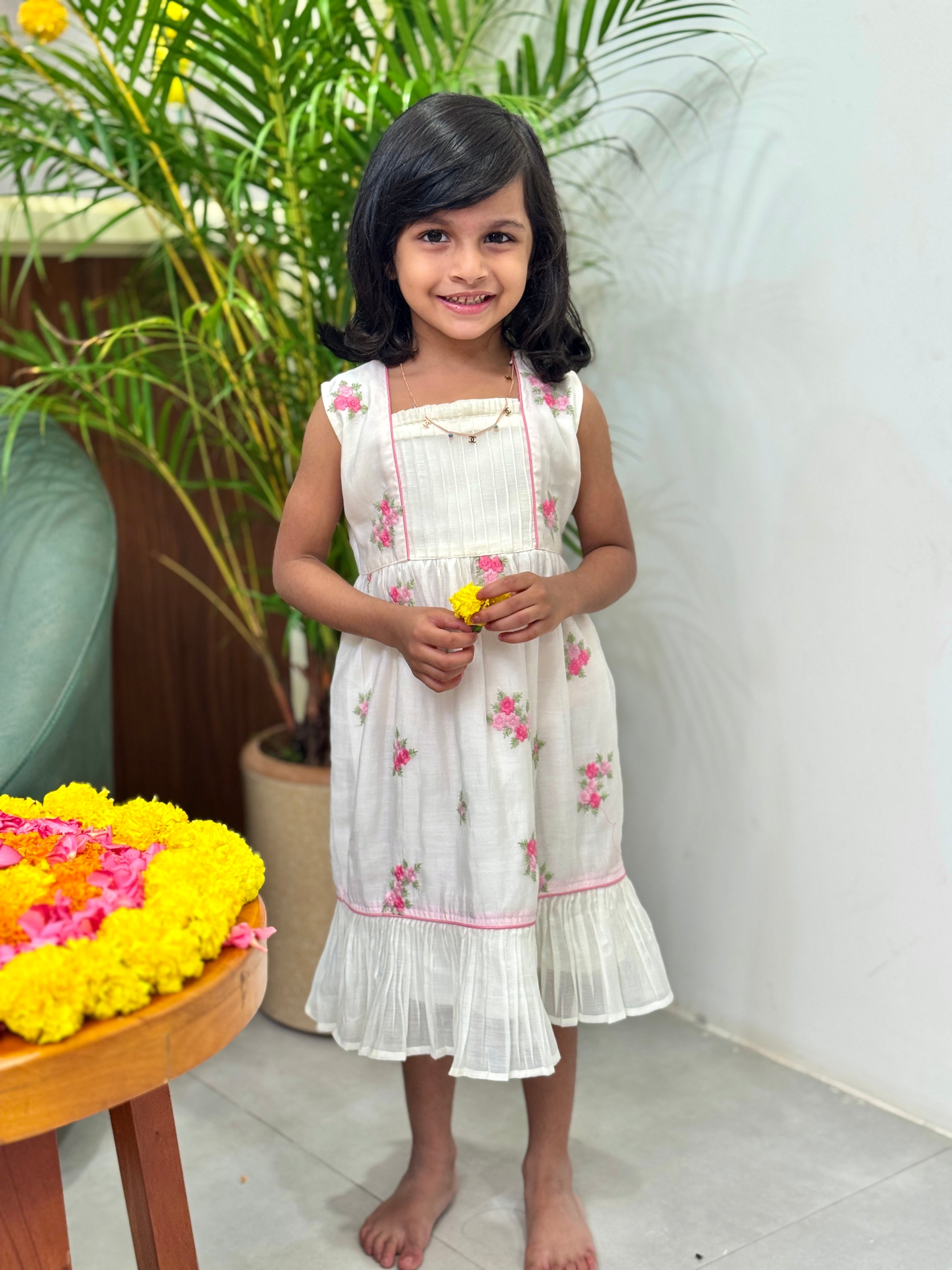 Pre-Book: Florista Onam Special Kids Frock in Mul- Chanderi - 3820