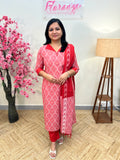 3 Piece Set In Pure Cotton Ikkath Print - 3809