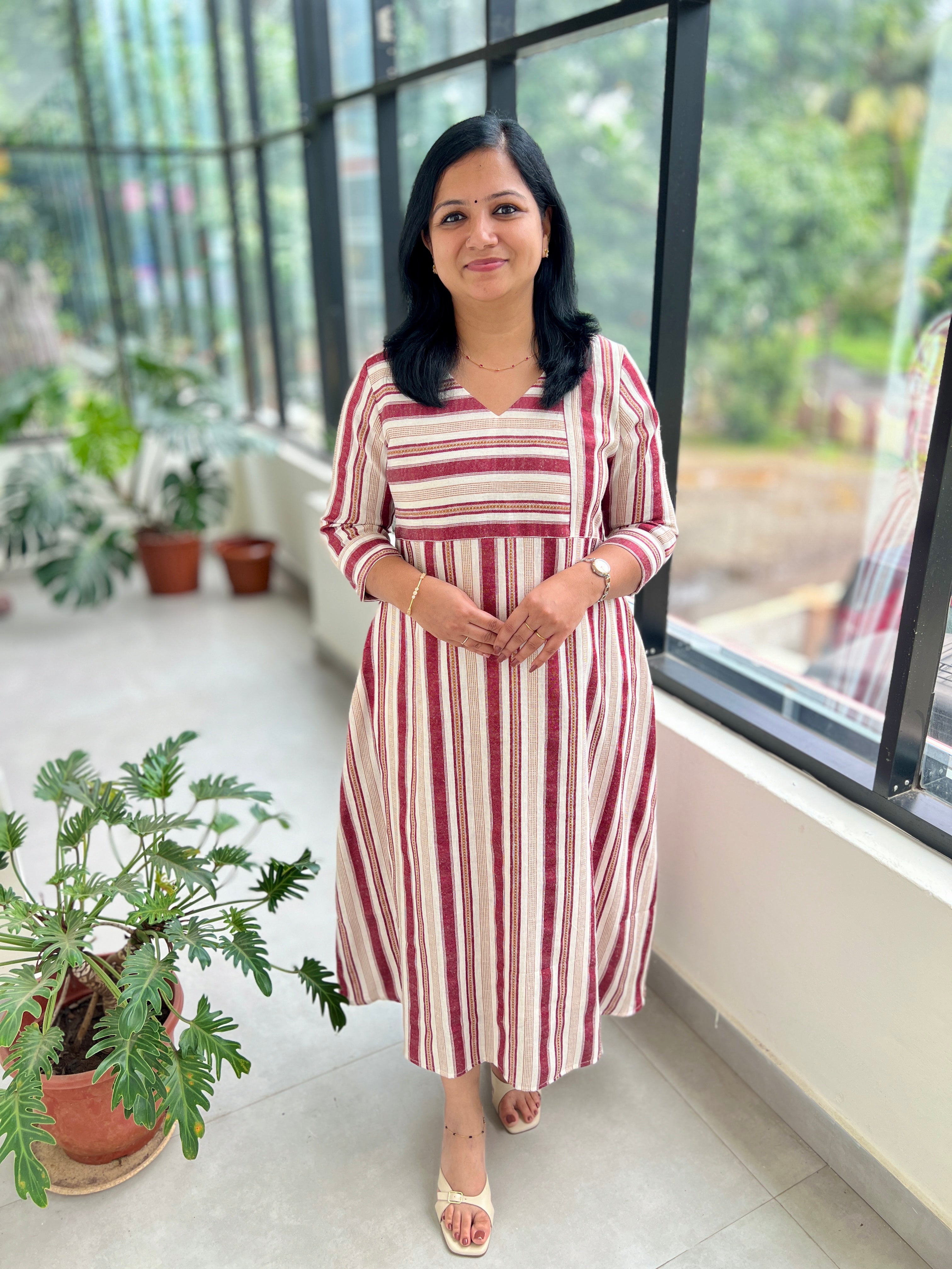 Florista Kurti In Imported Cotton - Off-white n Maroon (3833)