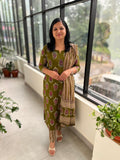 3 Piece Set In  Printed Cotton  Olive Green (3840A)