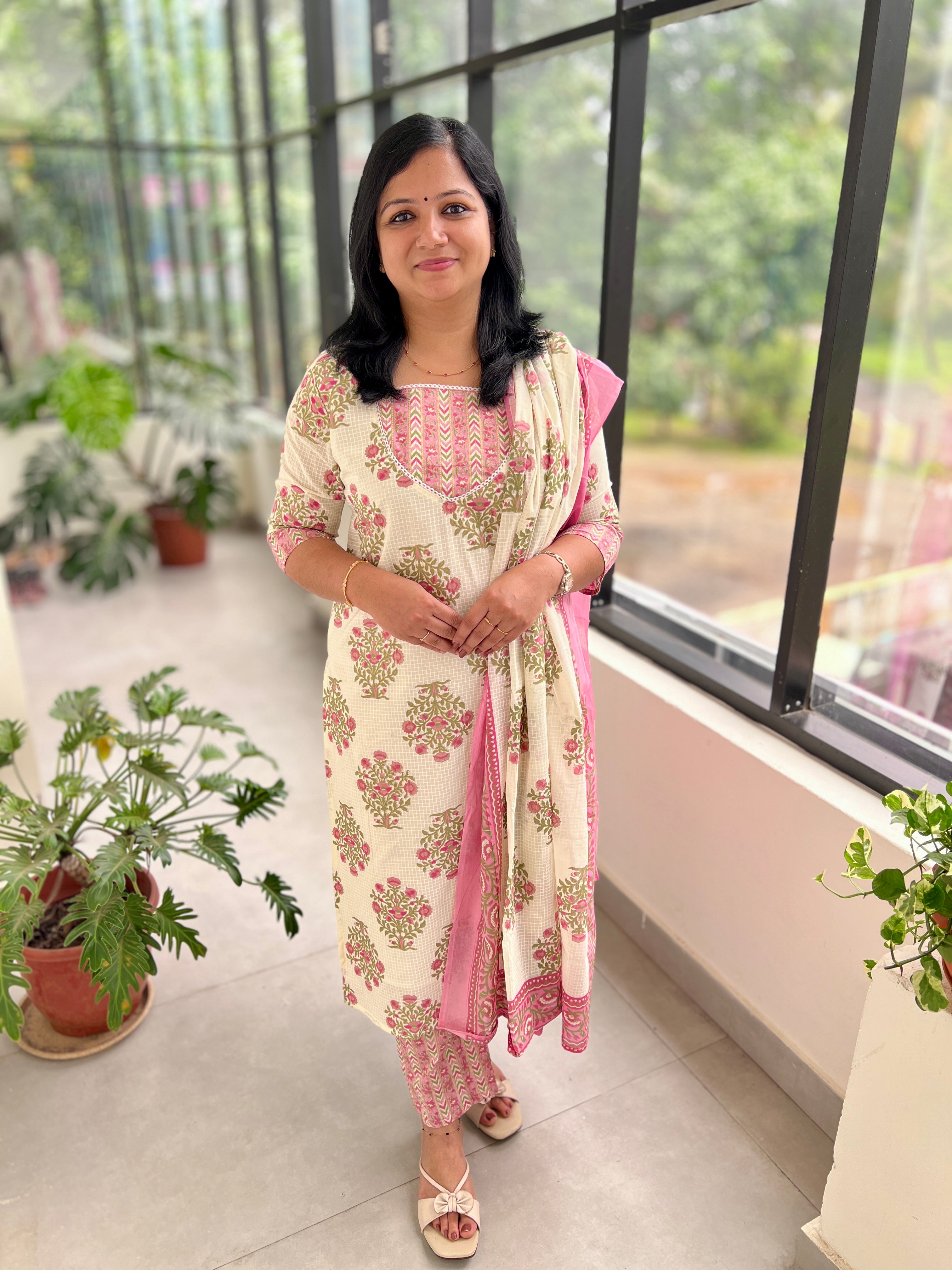 3 Piece Set In Jaipur Cotton with Sanganeri Print (3845)