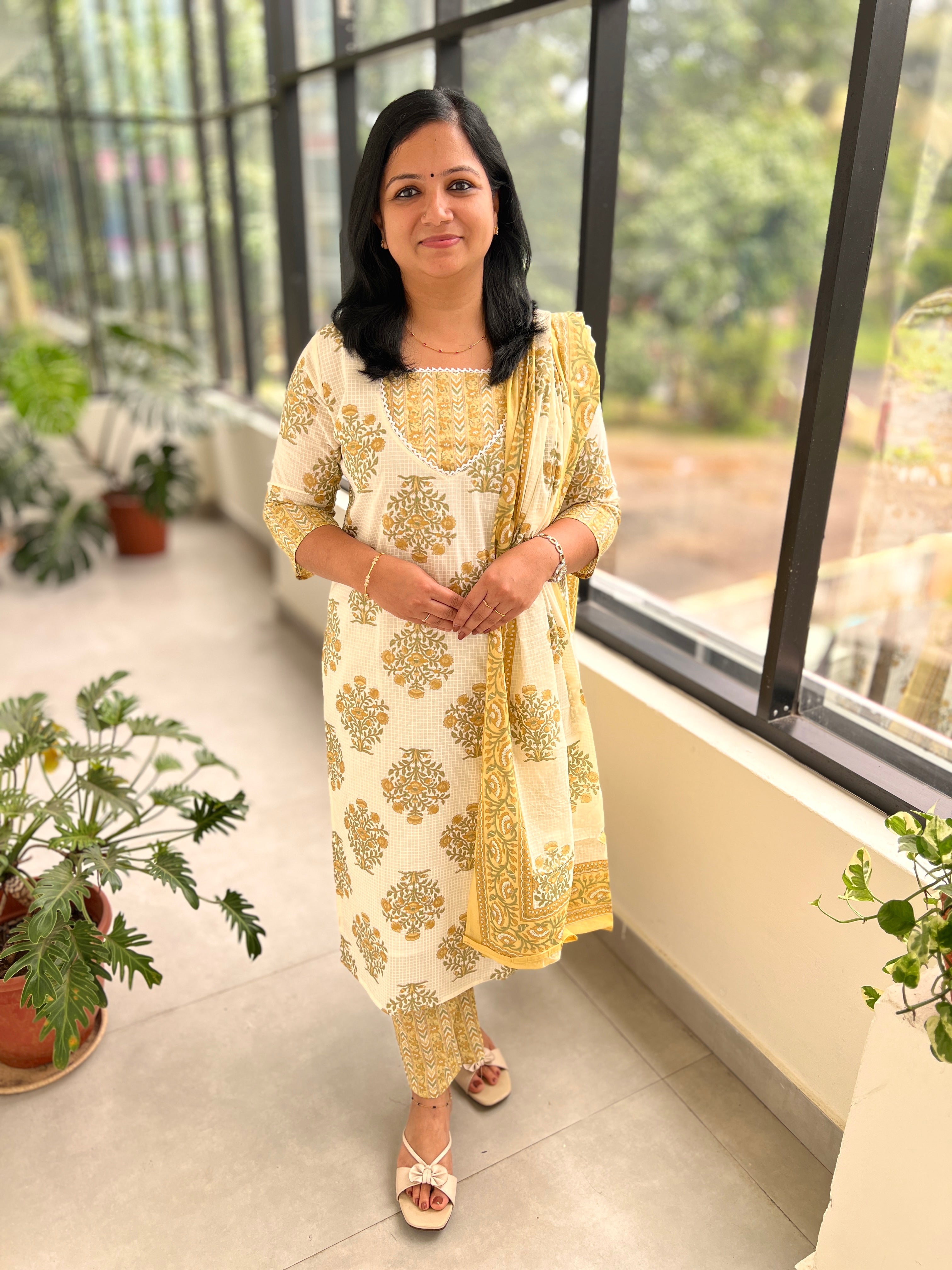 3 Piece Set In Jaipur Cotton with Sanganeri Print (3845)