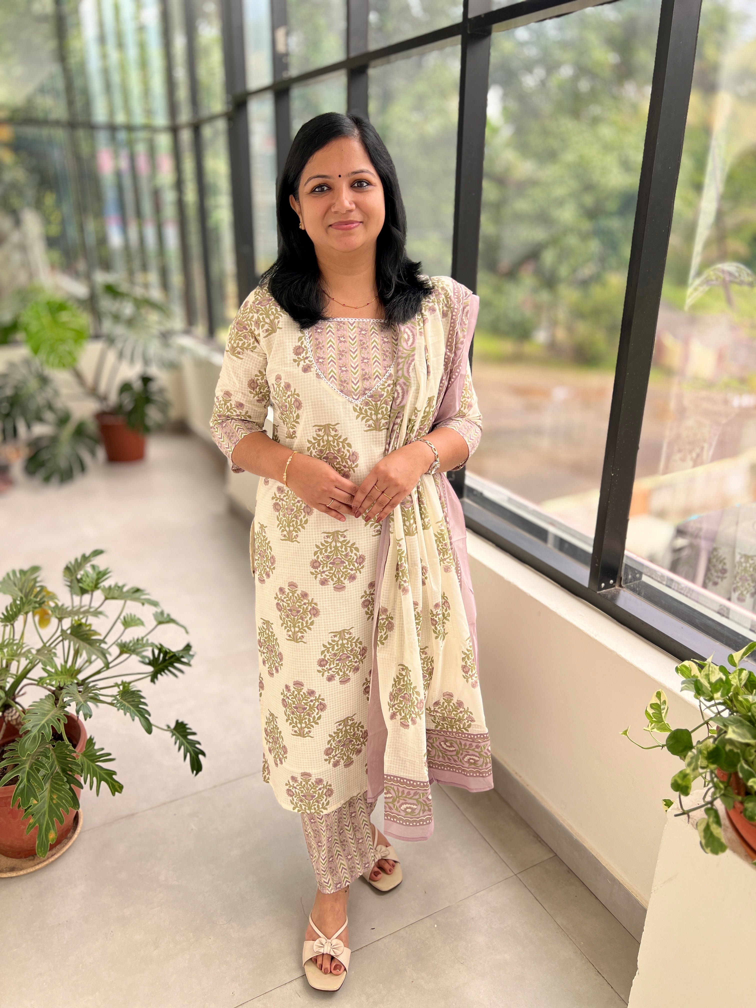 3 Piece Set In Jaipur Cotton with Sanganeri Print (3845)