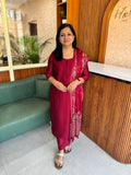 Florista 3 Piece Set in Vichitra Silk - Dark Maroon (4051T)
