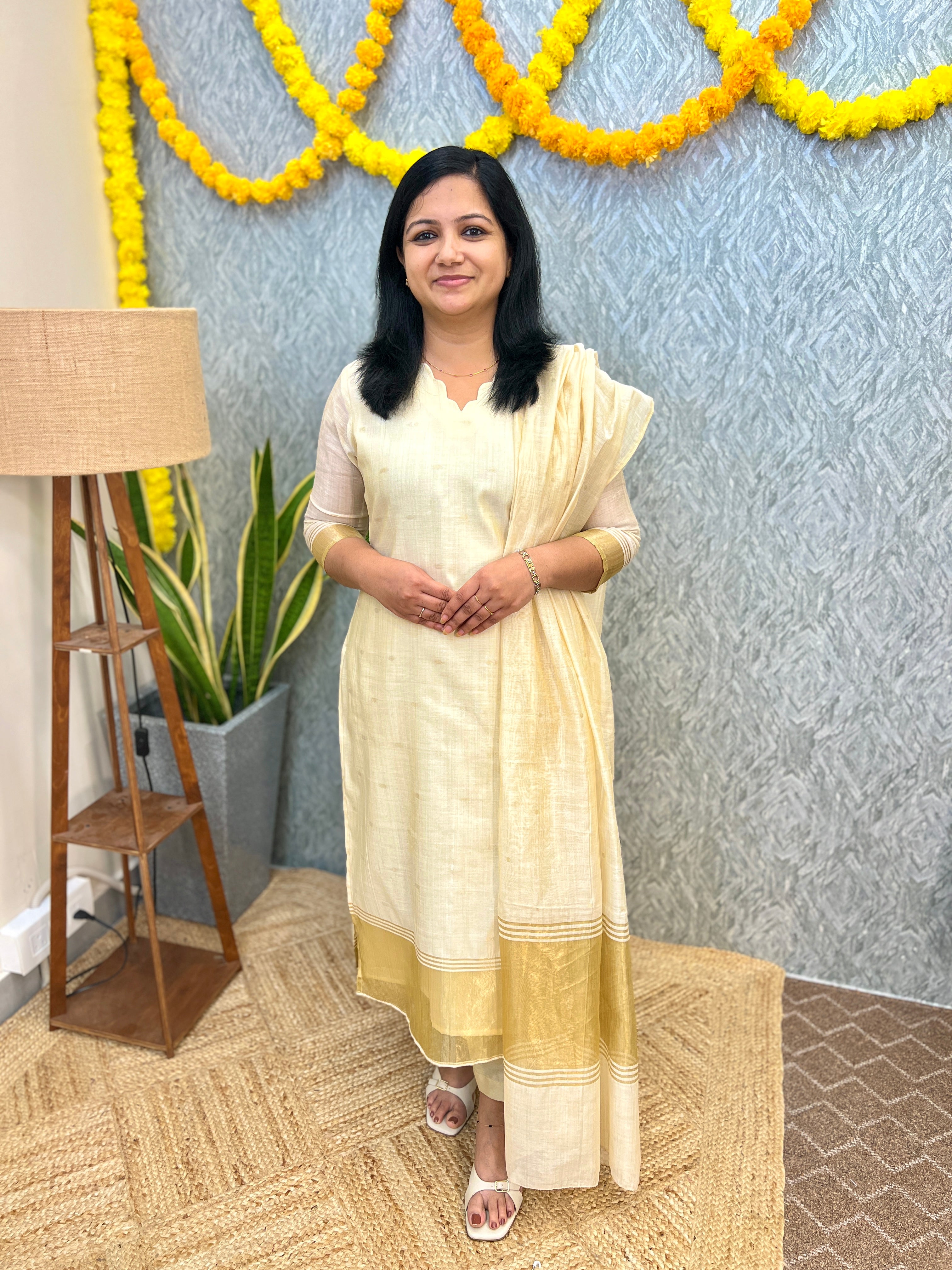 Florista Onam Special 3 Piece Set In Poly Chanderi (3856)