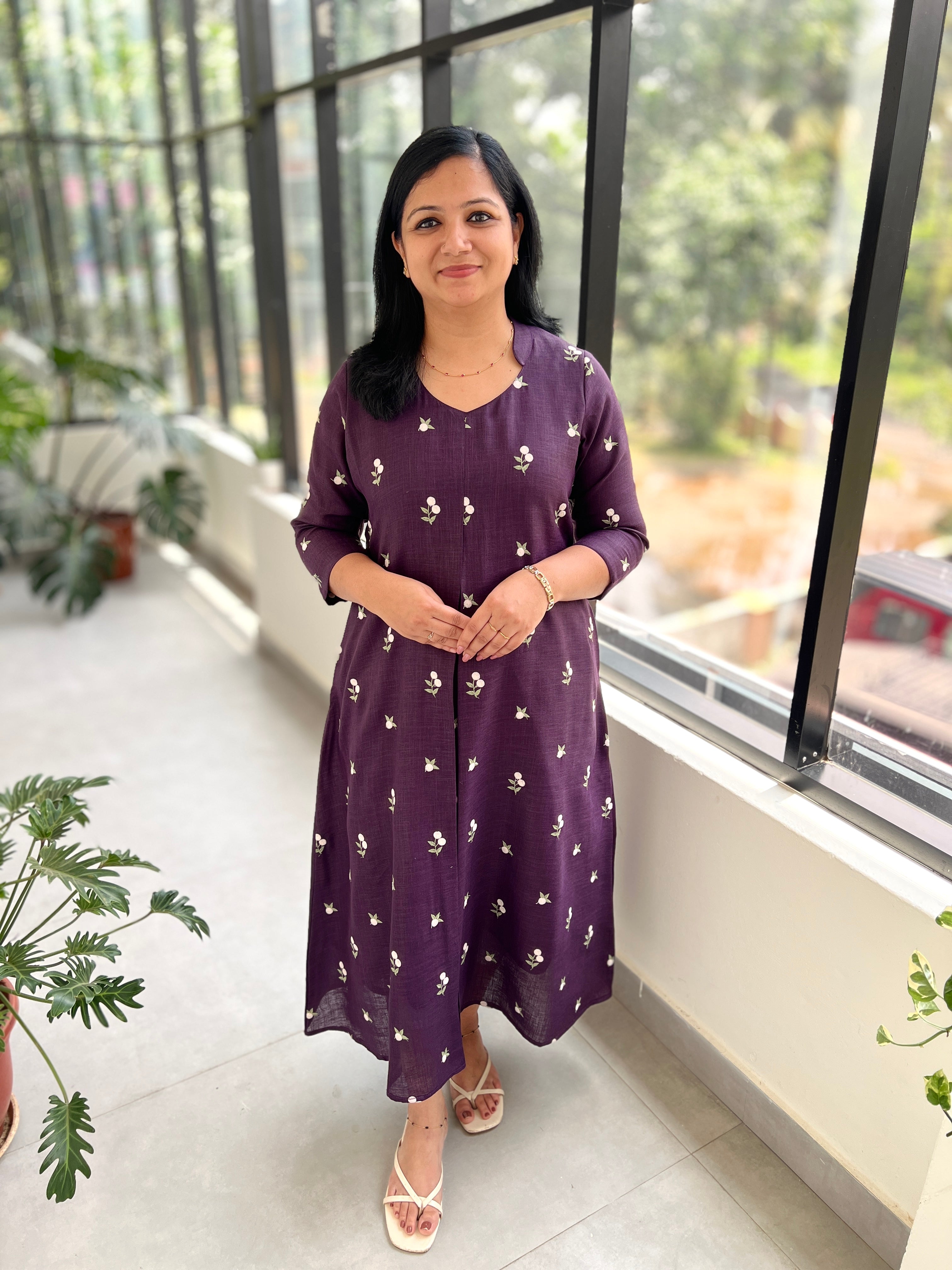 Florista Kurti In Poly Linen-Grape Purple  (3859)