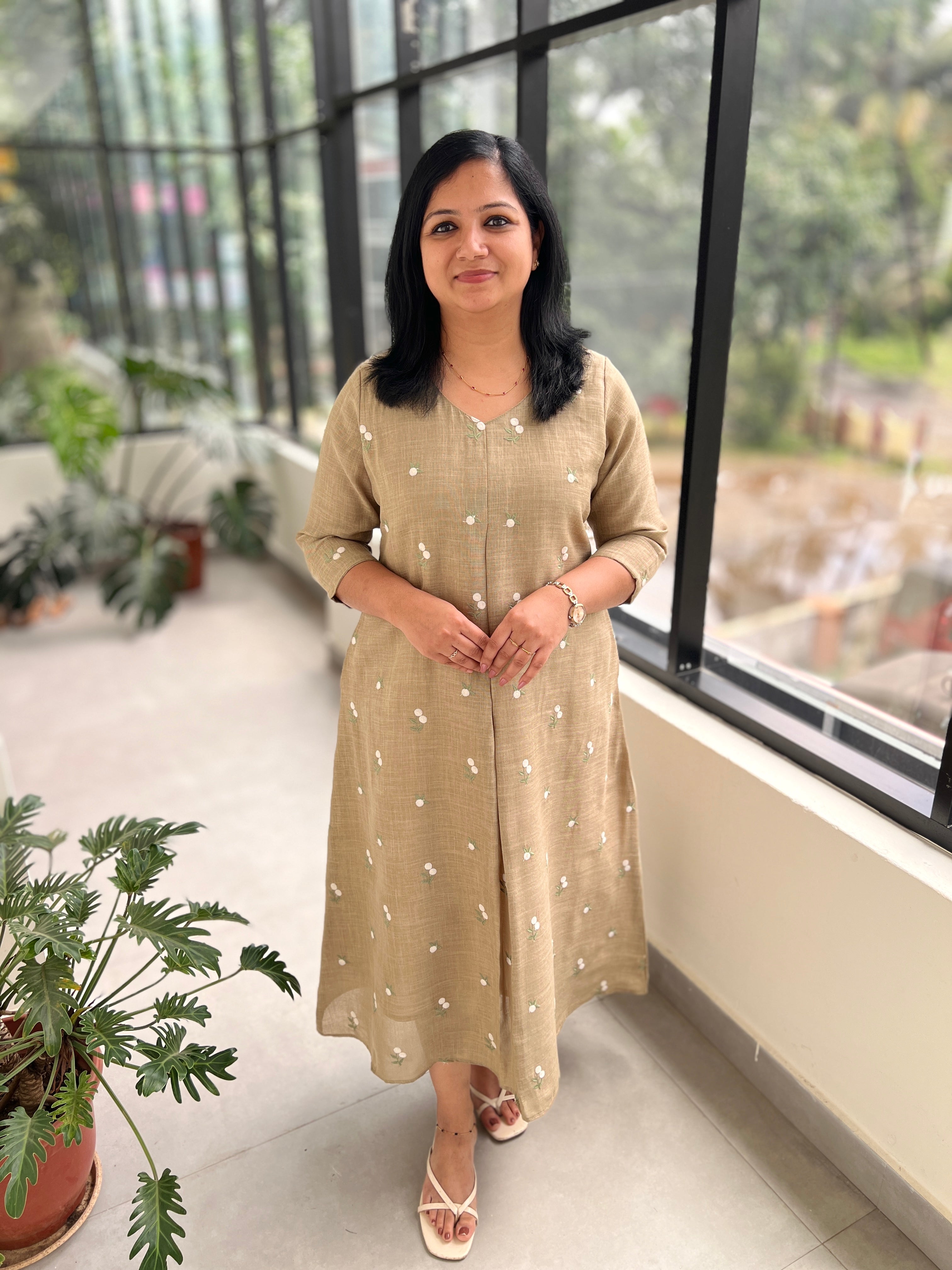 Florista Kurti In Poly Linen-Chiku mix Dark Grey  (3859)