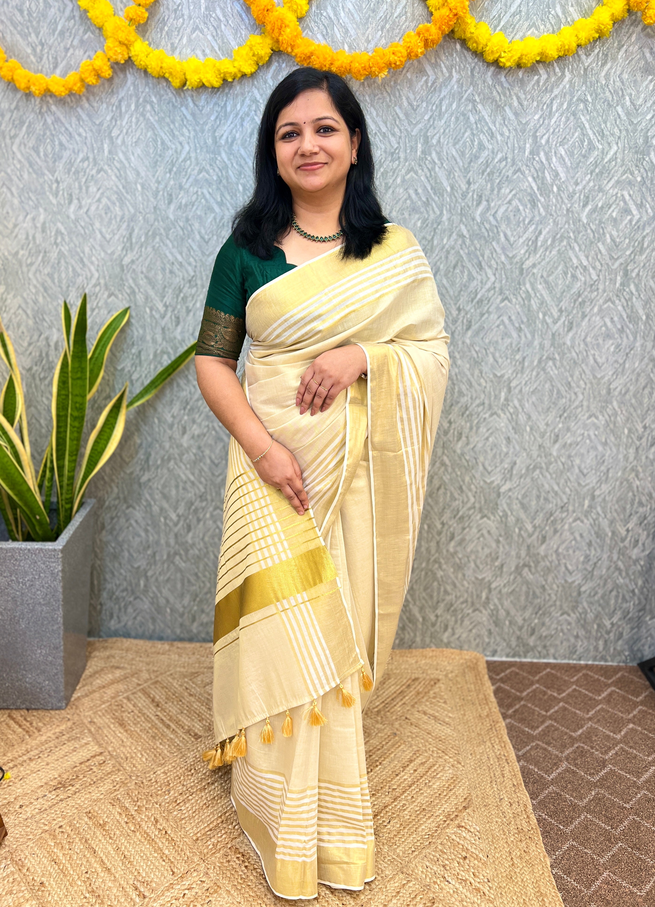 Onam Special Kerala Saree in Tissue - Off-White (3860)